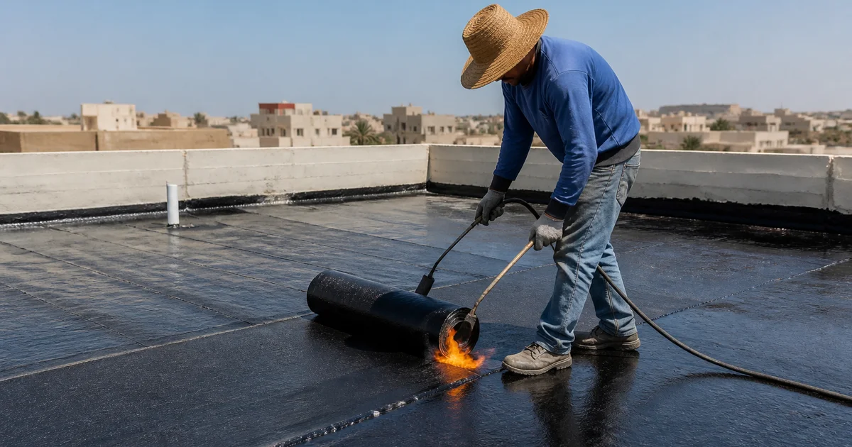 Pose de membrane d'étanchéité sur toiture terrasse